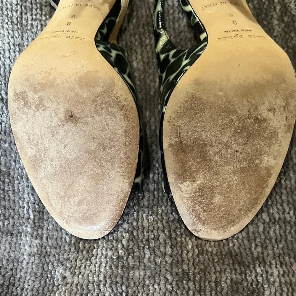 Kate Spade Giraffe Print Black and Cream Slingback Peep Toe Heels 9